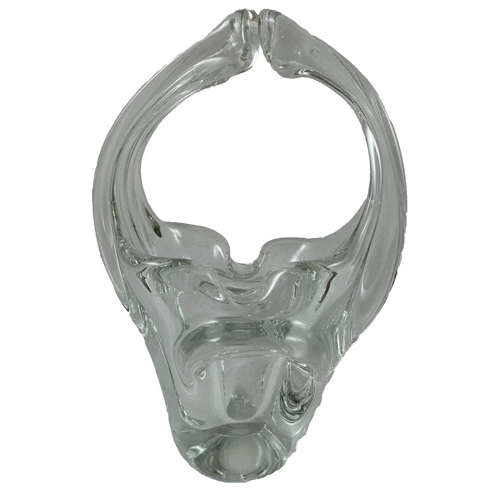 Glass Basket Murano-Style Modern Art Split Handle Clear Blown Glass 7.5